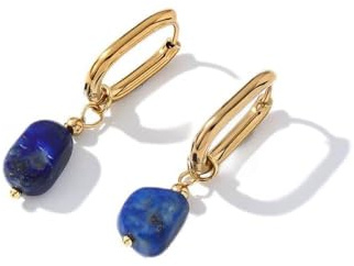 Edelstein Ohrringe Damen,Elegante Goldene Kleine Ohrhänger Für Damen Mit Lapislazuli-Anhänger – Ovale Ohrringe Für Einen Schicken Look