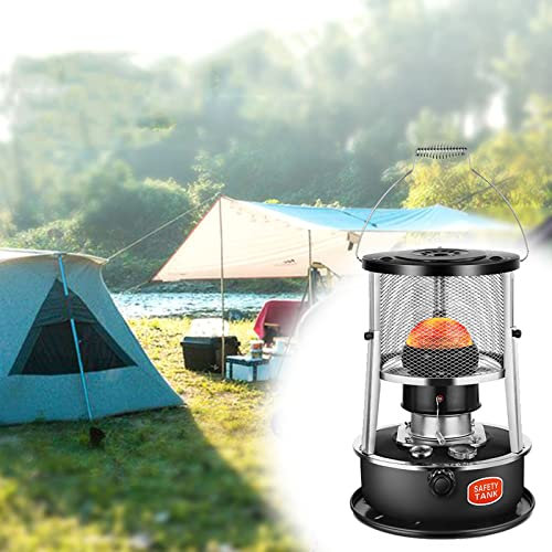 Estufa de queroseno 2 en 1 sin electricidad Calefacción eficiente Estufa de camping Tienda al aire libre Calentadores de aceite Potencia de fuego ajustable Calefacción envolvente de 360 ° Ca