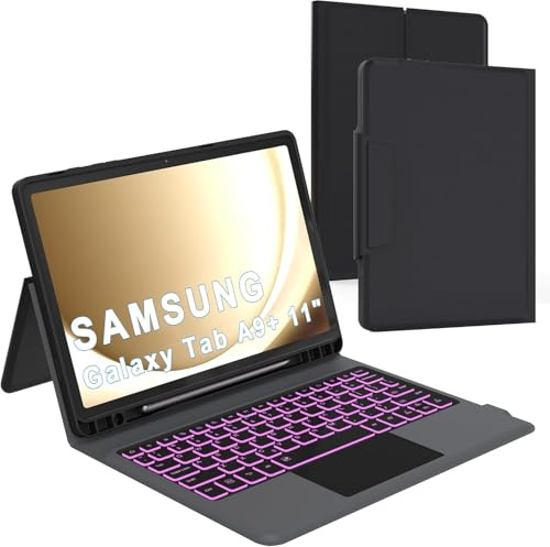 Keyboard Case for Samsung Tab A11+ Plus/A9+ Plus 11: 7 Colors Backlit Trackpad Keyboard for 11inch Galaxy Tab A9+ A11 Plus | Smart Touch Wireless Keyboard Folio Book Cover with Pen Holder & Kickstand