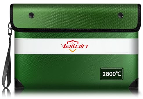 Vailoin 2800℃ Feuerfeste Tasche mit Reißverschluss, Dokumententasche Feuerfest Wasserdicht,Geldtaschen Banktasche,Dokumentenkoffer Aktentasche für Dokumente,Passport(28x19cm,Grün)
