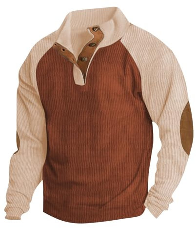 Rollkragenpullover Herren Stehkragen Winter Pulli Sweatshirt Jacke Vintage Druck Top Herren T Shirt Freizeit Hoodie Herren Oversize Baggy Sweaters Basic Hemdjacke Oberteils Sweatjacke(3-Khaki,3XL)