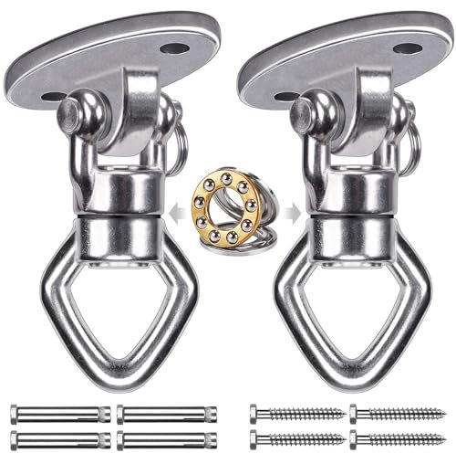 BeneLabel 2er Schaukel Deckenhaken Lager Edelstahl, Hängematte Befestigung Schwerlast 360 Derhbar Hängesessel Aufhängung Schraube für Holzbalken/Betondecken Yoga Boxsack Deckenhalterung, Bis 544kg