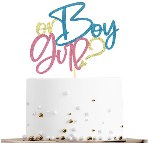 Sotpot 1 Pack Boy or Girl Cake Topper Pink and Blue Glitter Cake Pick Gender Reveal Cake Decoration for Gender Reveal Theme Party Supplies