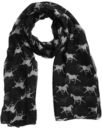 Holibanna Horses Voile Schal Für Damen Leichtes Semi-transparentes Tuch Mit Pferdemotiv Für Jahreszeiten Und Anlässe Handwaschbar Elegantem Schwarz