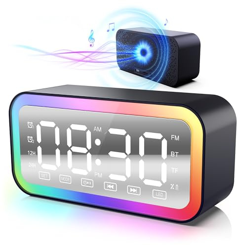Luminotec Réveil Lumineux Enceinte Bluetooth, LED Dynamiques, Double Alarme, Radio FM, pour Enfants, Ados et Adultes (Noir)
