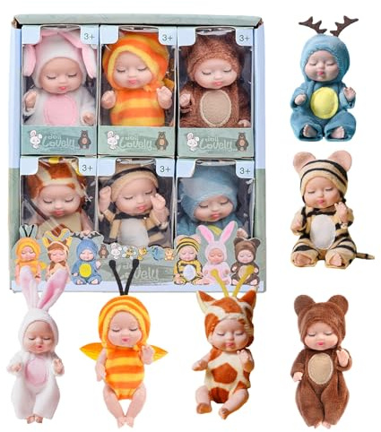 Yulokdwi Reborn Puppen,6 Reborn Puppen, Puppe, Reborn-Babypuppen, Waschbares, Puppenspielzeug Für Mädchen Und Kleinkinder, Miniatur-Puppenspielzeug Im Tierdesign