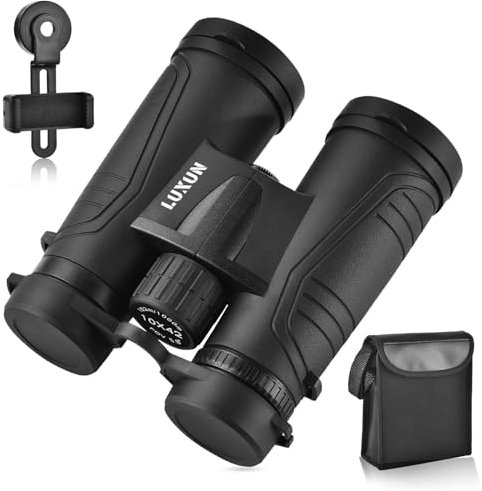 LUXUN 10x42 Fernglas für Erwachsene, HD Ferngläser für Jagd,Vogelbeobachtung und Wandern Safari, FMC-Linse Feldstecher mit Handy Adapter