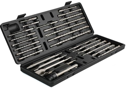 Rotary Hammer Drill Bits Set & Chisels- SDS Plus 27PCS Concrete Masonry Hole Tool with Storage Case for Concrete, Stone, Brick