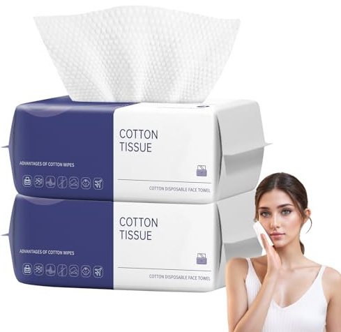 BODFPPC Serviette Visage Jetable 200 Unités - Lingettes Démaquillantes Épaisses en Coton Biodégradable pour Soins de la Peau et Nettoyage Délicat