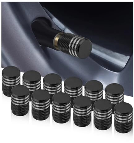 Adunsiaoto 12 Pezzi Tappi Di Tenuta Delle Valvole Dei Pneumatici, Cappucci per Stelo Valvola in Alluminio, Tappi Valvola per Pneumatici Antipolvere, Auto Ruota Cappuccio Universali Bicycle(Nero)