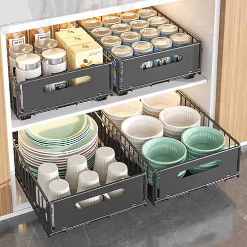 IVTUVTI 4Pack Faltbarer Ausziehbarer Schrank-Organizer, Ausziehbare Schubladen-Regalaufbewahrung, Küchenschrank Innenschublade Organizer Ausziehbar für Speisekammer und Badezimmer (4 Small)