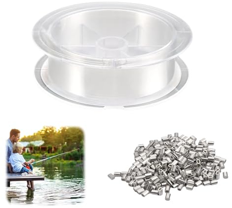 Nylonfaden Transparent Reißfest 0,8 mm X 200 m, Unsichtbarer Faden | mit Aluminium-Crimphülse, Angelschnur Transparent Durchsichtige Schnur für DIY-Basteln, Angeln, Basteln, Schmuck, Aufhängen
