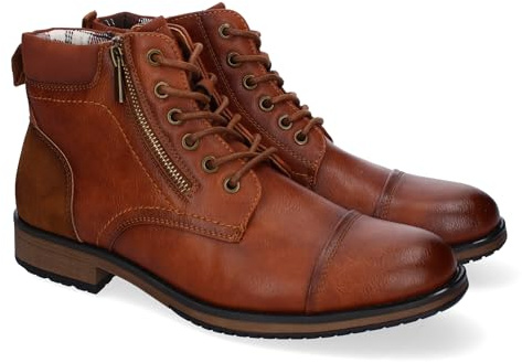 shoes&blues.es 88101 Botines de Hombre, Comodos y Elegantes, Diseno Clasico con Punta Redonda, Adorno de Cremallera, Cierre de Cordones y Cremallera Lateral. Cuero Talla 42