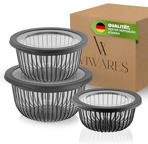 Viwares Salatschüssel mit Deckel groß 3er Set – Schüssel mit Deckel Rührschüsseln stapelbar BPA-frei, Schüsselset Teigschüssel luftdicht spülmaschinenfest 1L 2L 3L, Mixing Bowl Anthrazit