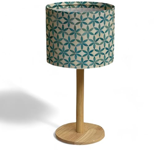 Bellaluma Lámpara de Mesita de Noche con Pantalla Estampada | Lámpara Decorativa de Mesa de Madera para Dormitorio, Salón o Recibidor | Caja de Regalo Premium + Bombilla LED Incluida