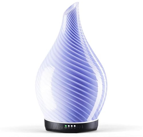 Porseme Aroma Diffuser 280ml,Handgeblasen Glas Luftbefeuchter, Ultraschall Aromatherapie Öle Diffusor mit 7 farbigem LED Licht, Diffuser für Ätherische Öle mit Timer BPA Frei für Wohnung(Pure Purple)