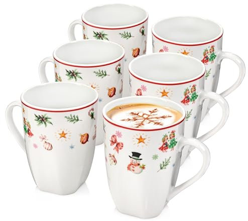 SÄNGER | Kaffeetassen Set Bilgola Christmas Design 6 tlg, Kaffeebecher Porzellan für 6 Personen, Kaffeetassen & Becher spülmaschinenfest Tassen Set für Kaffee & Tee, 350 ml | PREMIUM COLLECTION