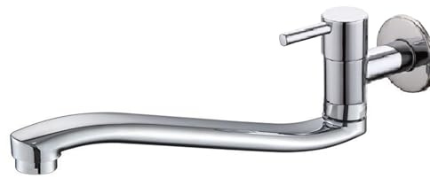 SXWYLZ Wasserhahn für Waschbecken Küche Kaltwasserhahn Wand Messing Wandarmatur Kaltwasser ausgussbecken Schwenkhahn für Küchenspüle Wasserhahn Waschbecken Lang,Verchromt,24Cm
