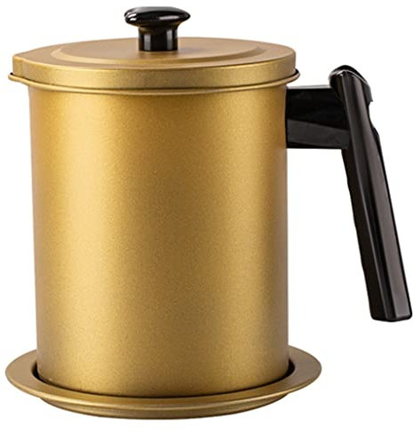 Recipiente De Grasa De Metal De 1.7L Con Colador Colador De Malla Fina Extraíble Olla De Filtro De Aceite For Aceite De Cocina, Colador De Grasa De Tocino Juego De Olla De Filtro De Aceite(Amarillo)