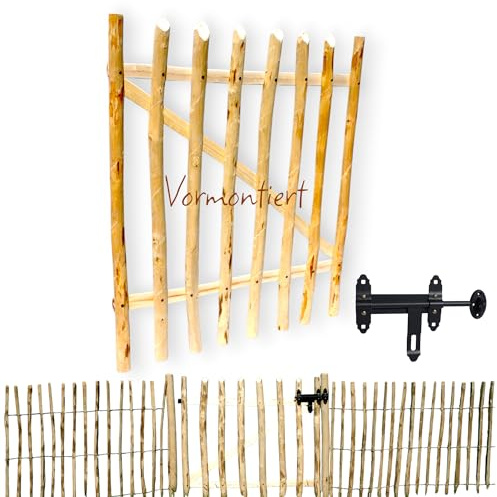 DEIN Gartentor - Zauntor Holz | 100cm Breites Staketentor | 50-120cm Höhe | Holztor aus hochwertiger Haselnuss | Vormontiert | Mit Metallschloss | Made in EU