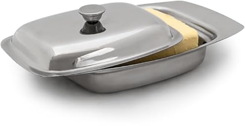 RSK Goods Stainless Steel Butter Dish with Lid, Silver Butter Container, Cheese Plate, 500ml Capacity, 250g Butter, Kitchenware Dinnerware Serveware Cooking Dish