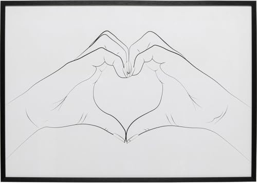 Kare Design Wandbild Heart Hands, 103x73 cm, Schwarz/Weiß, Modern, Zimmerdekoraiton, Wanddekoration, Gerahmtes Wandbild, Wandkunst, Hände in Herzform, Wohnzimmer, Flur