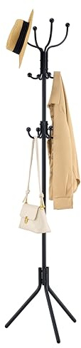 FAVOOSTY Coat Rack Stand with 12 Hooks, Free standing Clothes Clothing Rack with Umbrella Holder, Hats, Bags for Hallway Bedroom Living Room Office, Black