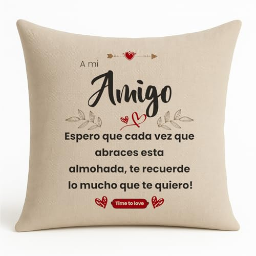 Kembilove® Funda de Cojín Amigo 40x40 cm | Regalo Original para Amigo | Cojín con Frase Te Quiero | Funda Almohadón Lino Lavable | Decoración Emotiva | Idea Cumpleaños Amistad Navidad Hombre