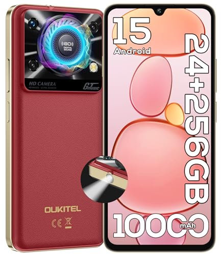 OUKITEL C60 Pro Telephone Portable Android 15-24GO RAM+256GO ROM, Smartphone Pas Cher 10000mAh/18W, Écran 6.88 HD+ 90Hz, Téléphone Débloqué 110dB Haut-Parleur, 120 Lumens/4G Dual SIM/NFC/GPS,Rose