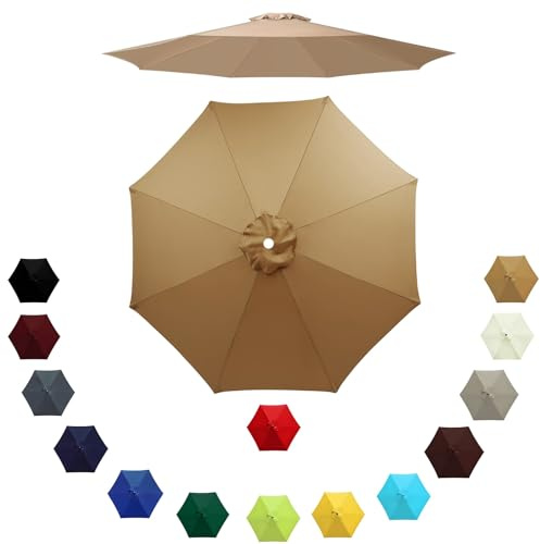 Outdoor Umbrella Replacement Canopy for 6 Ribs/8 Ribs, 2m/2.3m/2.7m/3.0m Patio Parasol Replacement Top UV Protection Waterproof, Umbrella Cover Standby for Garden Deck Backyard(Khaki,2.30m/6 Arms)