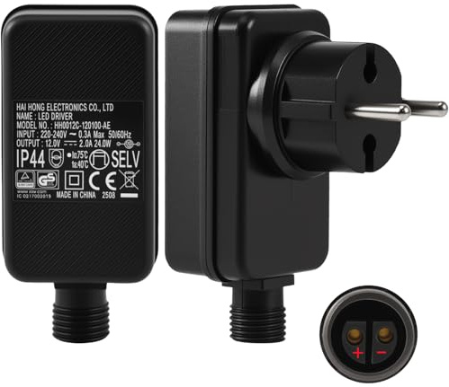 Joycabin 2 Stück LED Netzteil Adapter 12V 2A 24W, EU Stecker Lichterkette Netzteil Adapter, Wasserdicht IP44 Wasserdicht Transformator für Weihnachtsbeleuchtung Lichtleiste Lichternetz Lichterkette