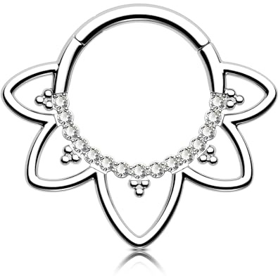 OUFER Septum 16G Piercing Schmuck Lotus Daith Ring Clicker Gold Silber Helix Knorpel Ohrringe Ring Chirurgenstahl 316l Klar CZ Piercing Septum Daith für Damen und Herren 8 10 mm