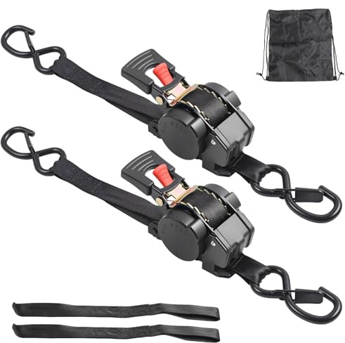 2 Stück Automatik Spanngurt mit 800KG Bruchfestigkeit (2,5cm x 3m) & Schnell Drückbarem Auto-Retract-Knopf (mit Dämpfungseffekt) für LKW, Fracht, Anhänger, Motorrad