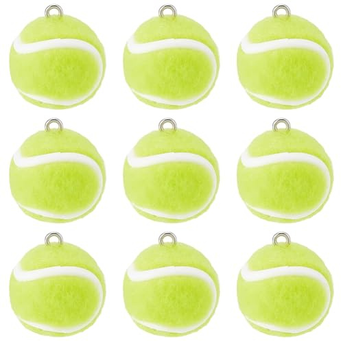 SUNNYCLUE 10 st tennisboll berlock sportbollar berlocker bulk grön gul sammet mjuk sport fester presenter samlingar mini runda hängen för smyckestillverkning nyckelringar ryggsäck handväskor tillbehör