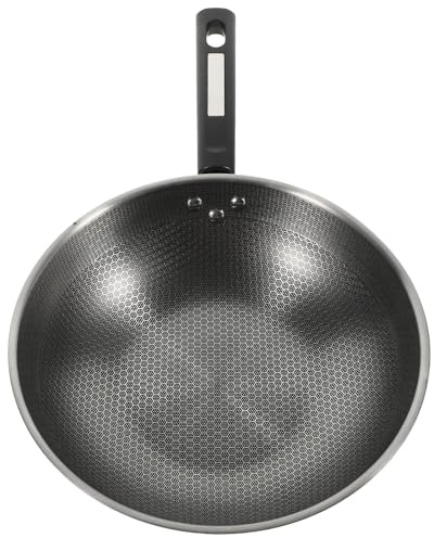 SEWACC Padella Antiaderente in Acciaio Inox 34 CM Manico in Bachelite Padella a Nido D’Ape Fondo Piatto per Cottura Uniforme su Fornelli a Induzione per Uova e Bistecche in Cucina