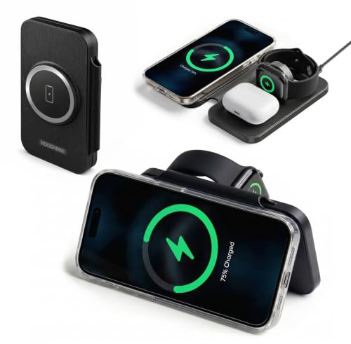KOOSHIWA - Caricatore Wireless 3 in 1 MagSafe Apple Android Compatibile | Ricarica 3 dispositivi, Allineamento magnetico, Design pieghevole salvaspazio, Protezione da surriscaldamento e cortocircuito