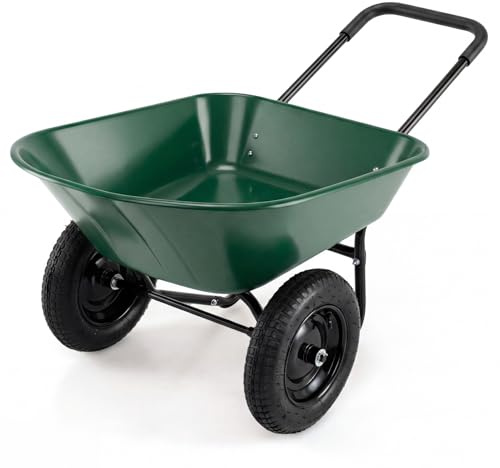 COSTWAY Skottkärra 2 hjul, massiva däck, 78 L, skottkärre med hävningsfunktion & handtag, trädgårdsskottkärre upp till 100 kg, byggskottkärre med metallram, transportkärra trädgård, 64 x 138 x 65 cm