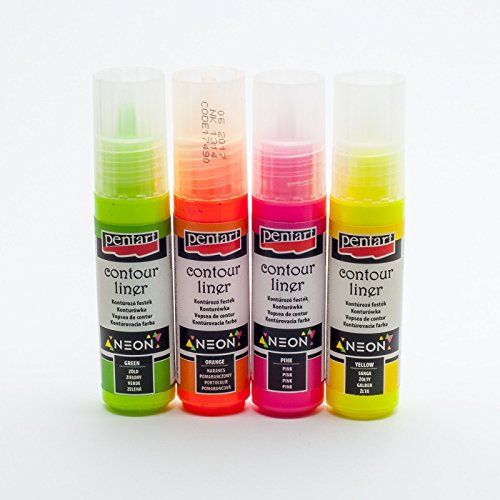 Zita´s Creative Konturenfarben Set neon - 4x20ml Leuchtfarbe, Bastelfarbe, Acrylfarbe, Signalfarbe
