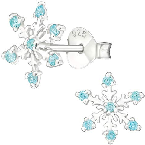 EYS JEWELRY Ohrringe Silber 925 Stecker Schneeflocken mit Zirkonia Kristallen 10 mm Weihnachtsohrringe Weihnachtsschmuck Schneeflocke Ohrstecker Weihnachten Schmuck Geschenke für Frauen