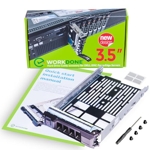 WORKDONE Bandeja HDD Caddy 3,5 - Compatible con DELL PowerEdge - Instucciones Detalladas - Etiquetas Adhesivas Parte Frontal - Destornillador - Extra Tornillos