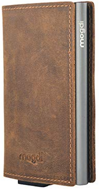 mogdi Duo Premium Herren Geldbörse, RFID/NFC Schutz, Slim Wallet mit Münzfach, Druckknopf & Kartenetui, aus A++ Echtleder, bis zu 12 Karten, Business Portmonee für Männer (Grau)