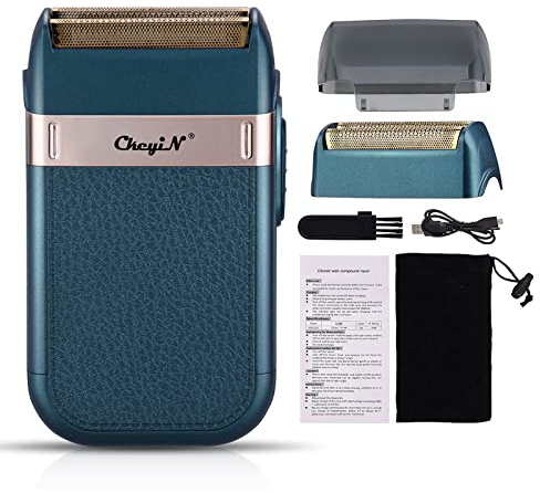 CkeyiN Máquina de Afeitar de Doble Cabeza Recargable para Hombres - Kit de Aseo con Recortador para Barba y Cuerpo sin Cable y por USB, Azul