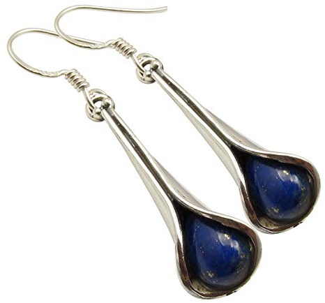 SilverStarJewel Dunkelblaue Lapislazuli-Ohrringe 4,3 cm Sterling Silber Modestein Fünfter Mai Beste Besorgen-Angebote