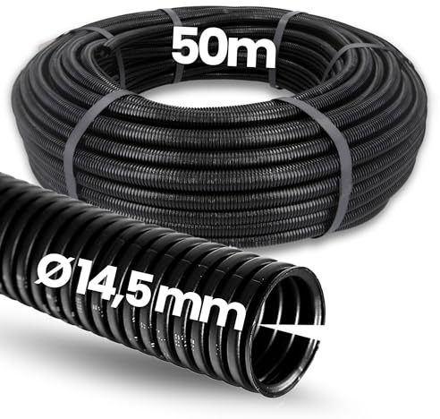 Kalitec 50m Wellrohr geschlitzt NW 14 - Marderschutz & Wellschlauch offen | Leerrohr & Kabelschutz, AD 18,3 mm, ID 14,5 mm, Polypropylen schwarz, UV-beständig, schwer entflammbar, KFZ & Industrie