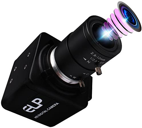 ELP Cámara USB con zoom óptico 4K, cámara web con sensor IMX317 Ultra HD con lente varifocal de 2,8 a 12 mm, 3840 x 2160 a 30 fps, enfoque ajustable, USB, Plug and Play para cámaras web de