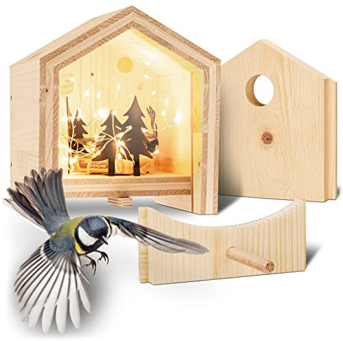 Gardigo Tier-Haus System: Vogelfutterhaus mit 2 zusätzlichen Wechselblenden I Futterhaus, Deko für Haus und Garten, Nistkasten für Kohlmeisen und Kleiber I Made in Germany