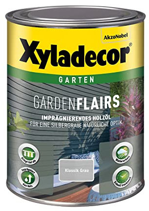Xyladecor GardenFlairs, Imprägnierendes Holzöl mit dekorativem Metalleffekt, Klassik Grau, 1 l