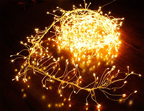 Arnusa Cluster Lichterkette 480 LED 3m Draht warmweiß Micro LEDs Büschel Leuchtdraht Weihnachtsbeleuchtung mit Timer Drahtlichterkette IP44