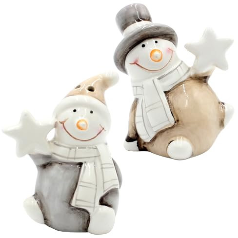 Dekohelden24 Saliera e pepe in ceramica come pupazzo di neve, 4 x 6 x 7,5 cm (lunghezza x larghezza x altezza)