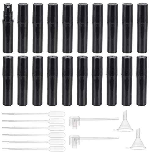 BENECREAT 80 Stück 2ml Mini-Sprühflaschen Aus Schwarzem Kunststoff, Tragbare Gefrostete Parfümflaschen mit 6pcs 1ml Pipetten, 2pcs Trichter und 2pcs Plastikpumpe Für Reiseparfüm